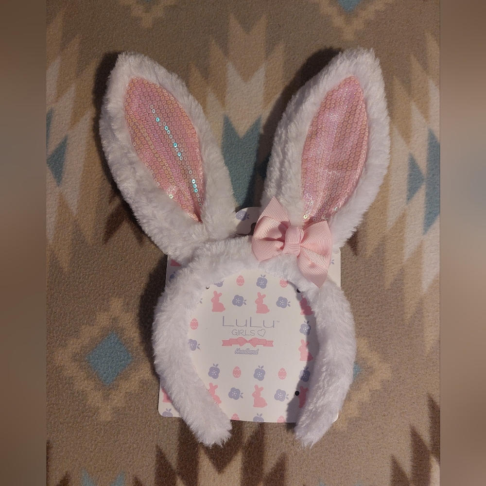 Lulu Pink and White Bunny Ears Headband